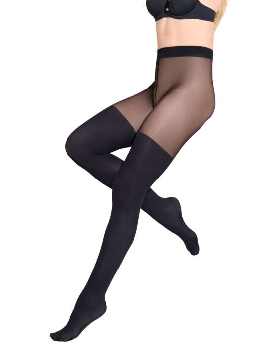 50026LI Collants effet superposés genoux Fashion Edgy Lisca Black face