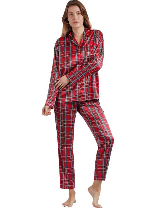 60077AD Pyjama satin pantalon chemise manches longues Scottish Fashion Admas Rouge face