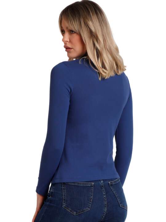 43558AD Long-sleeved top with open stand-up collar Cruzado Admas Blue face