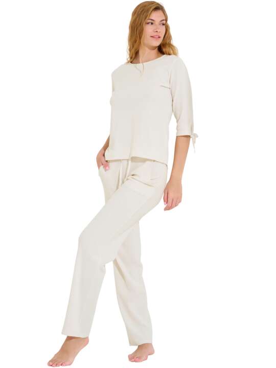 63485LI Pyjama pantalon top manches trois-quarts Freely Lisca Cheek Blanc face