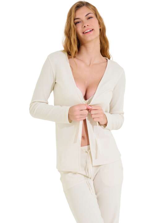 63488LI Veste cardigan d'intérieur manches longues Freely Lisca Cheek Blanc face