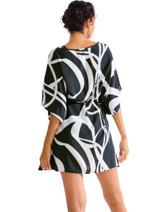 49575LI Caftan de plage HONOLULU Lisca Noir/blanc face