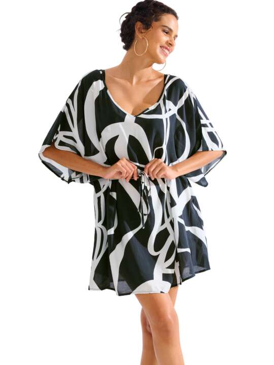 49575LI Caftan de plage HONOLULU Lisca Noir/blanc face