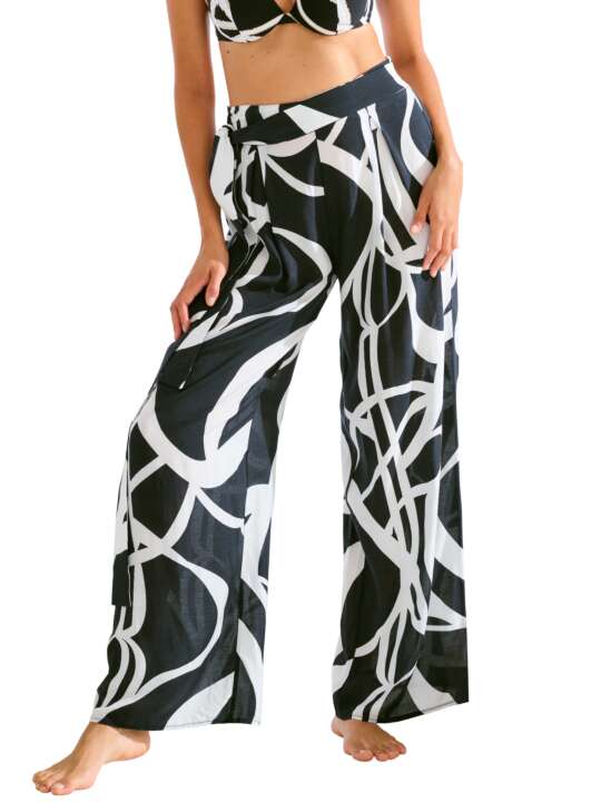 49577LI Pantalon de plage HONOLULU Lisca Noir/blanc face