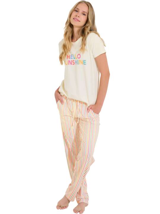 63489LI Pyjama tenue d'intérieur pantalon t-shirt SUMMER Lisca Cheek Ivoire face