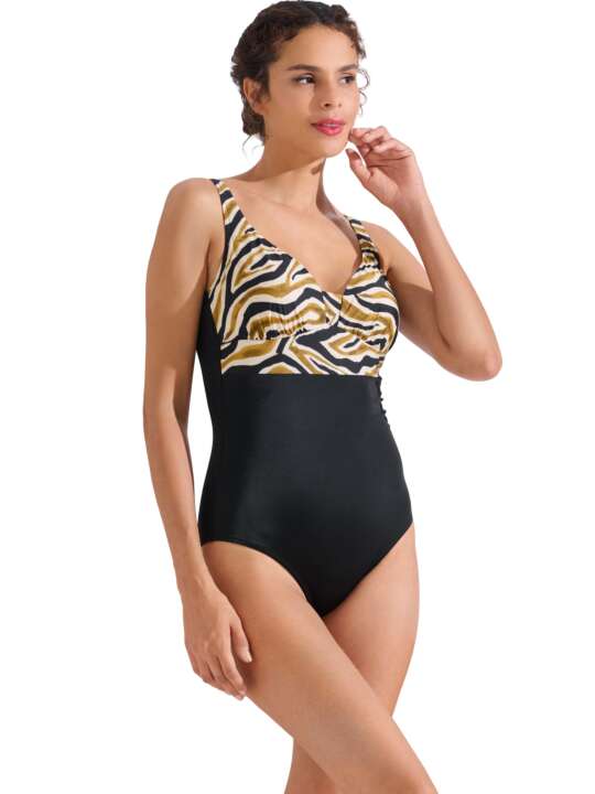 43583LI Preformed one-piece swimming costume without underwire for slimming TANZANIA Lisca Black face