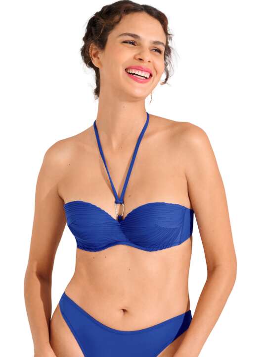 40852LI Bandeau swimming costume top with preformed balconette SORRENTO Lisca Blue face